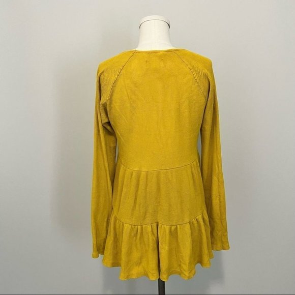 Anthropologie Maeve Samina Thermal Babydoll Long Sleeve Top Yellow - Picture 9 of 13
